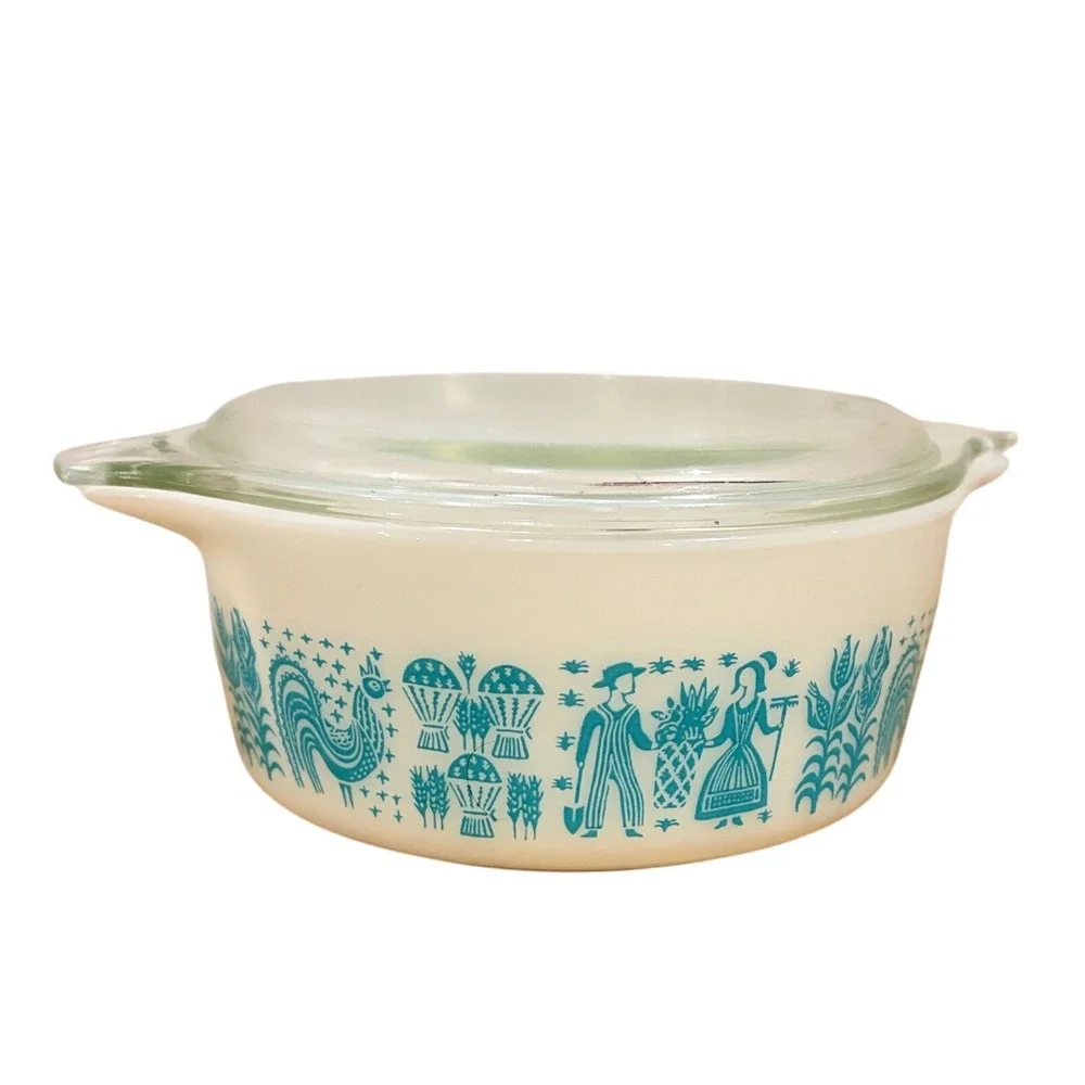 Vintage Pyrex Amish Butterprint Casserole Dish 472 1.5 Pt Turquoise White W/ Lid